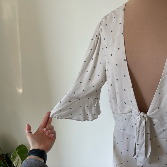 Free People All Yours Polka Dot Cream Combo Flutter Sleeve Deep V Mini Dress 12 - Picture 9 of 12
